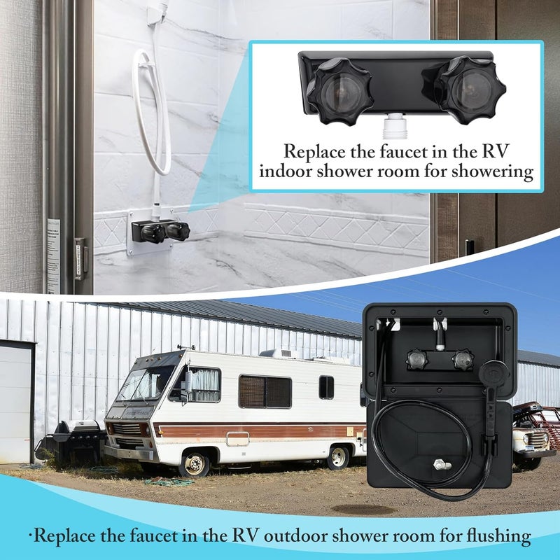 Liberflow RV Shower Faucet Replacement, 4" Camper Bathroom Faucet Valve for Outdoor and Indoor Kit with Dual Acrylic Knobs (Full Black) - Image 3